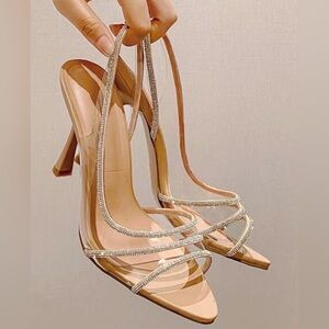 Elegant Rhinestone Slingback Heels for Women – Transparent Pointed Toe Pumps